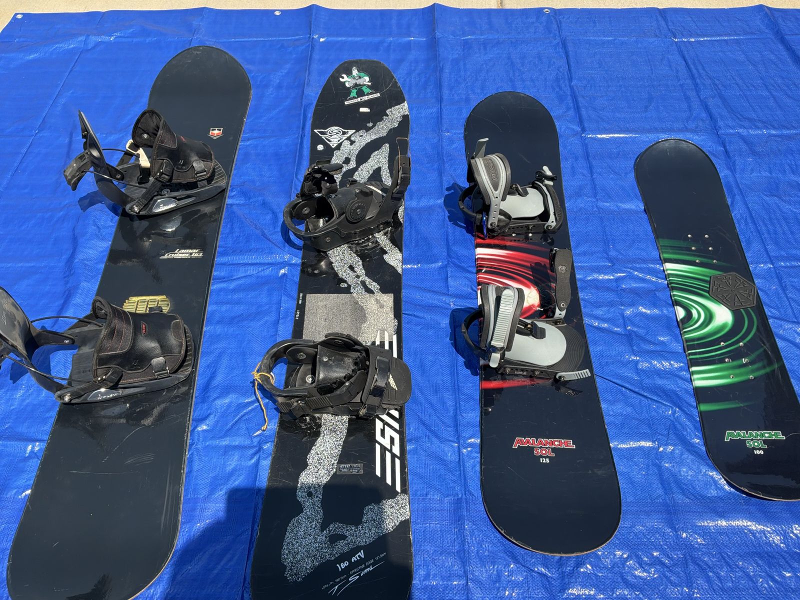 Assorted Snowboards Lot - Lamar, Sims, Avalanche Sol with Bindings