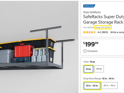 SafeRacks SD-4812H Super Duty 4ft x 8ft Overhead Garage Storage Rack Kit - 800lb Capacity, powder coated Hammertone Gray