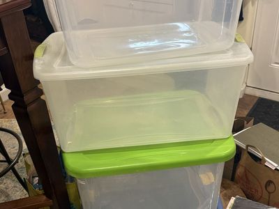 FREE! 4 Clear Plastic Storage Bins with Lids - Assorted Sizes, Stackable Organization