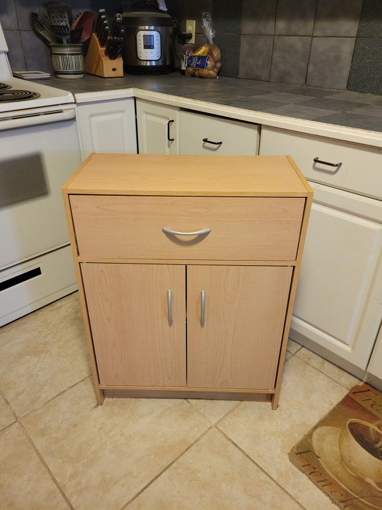 Wood Storage Cabinet w/ Drawer & Shelves - Light Brown Finish
