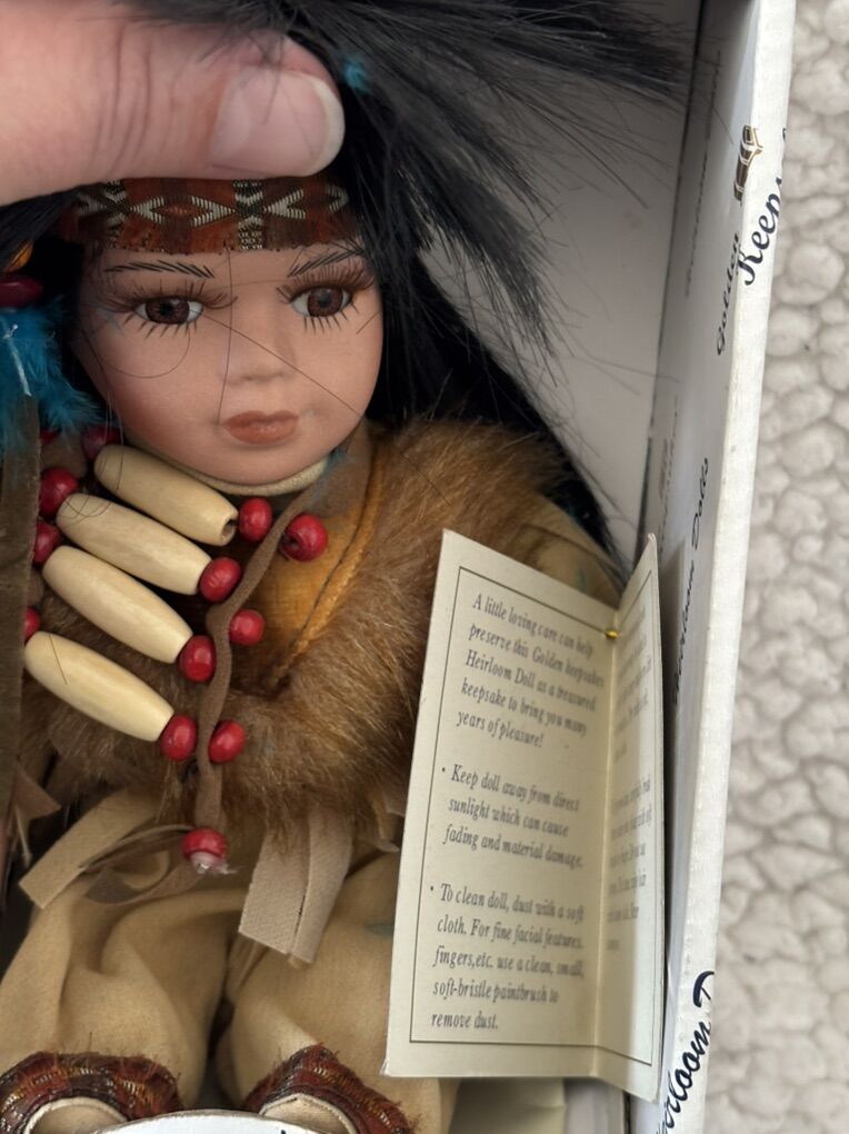 Collectible Porcelan Doll Native American Dressed