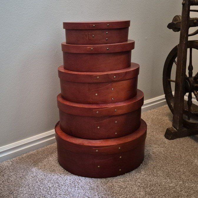 Shaker Style Nested Oval Boxes - Set of 5, Cherry Stain Wood, Decorative Storage