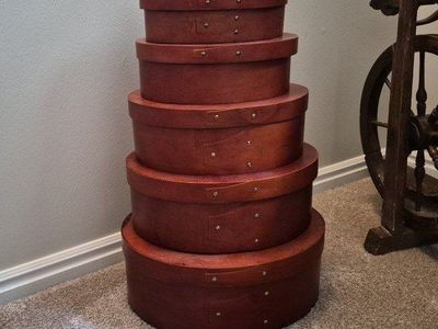 Shaker Style Nested Oval Boxes - Set of 5, Cherry Stain Wood, Decorative Storage