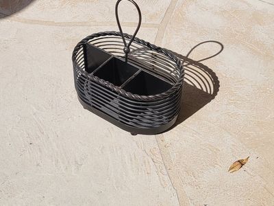 Black Metal Oval Caddy with 4 Compartments - Utensil/Storage Organizer
