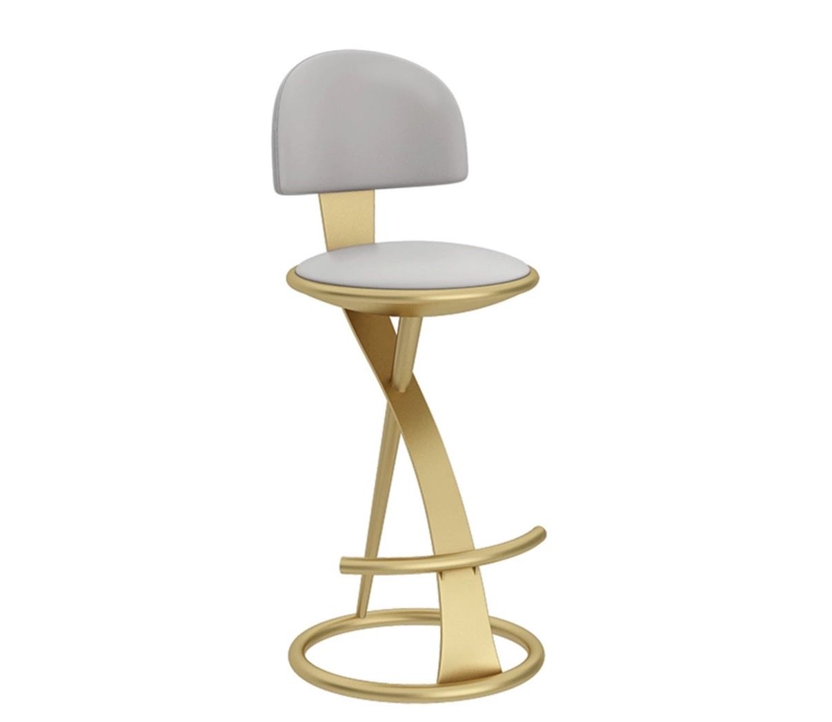 2Modern Modernist Sculptural Gold Metal Bar Stool with gold Upholstered Seat