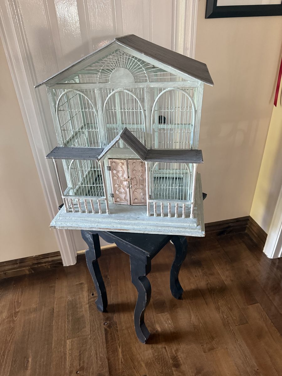 Most gorgeous vintage Victorian birdcage  door opens metal tray slides out. 28” T x 18.5” D  bird cage