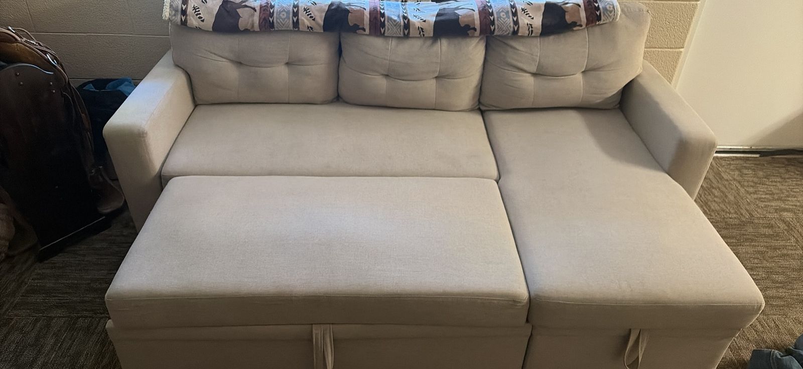 82" Upholstered Sectional Sofa Couch with Pullout Bed and Storage, Light Beige