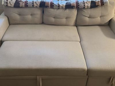 82" Upholstered Sectional Sofa Couch with Pullout Bed and Storage, Light Beige