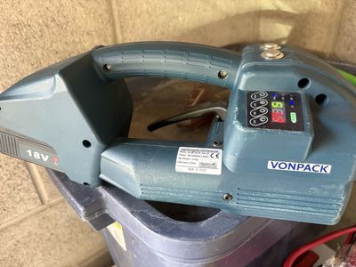 VONPACK 18V Hand-Held Electric Strapping Machine Tool with ULINE Cart & Strap