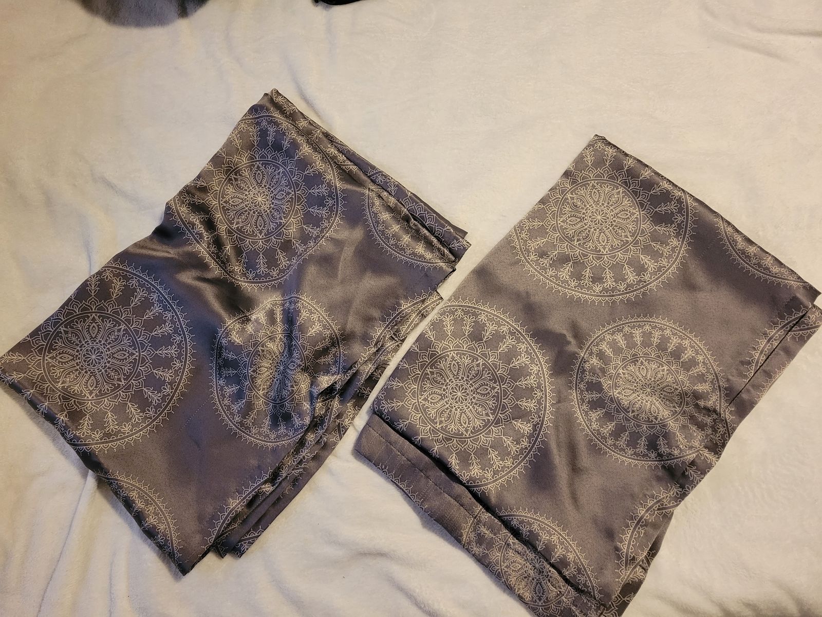 2 Mainstay “Grey Medallion” curtains. 30 inches x 24 inches (76.2 cm x 213.4 cm)