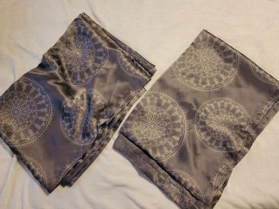 2 Mainstay “Grey Medallion” curtains. 30 inches x 24 inches (76.2 cm x 213.4 cm)