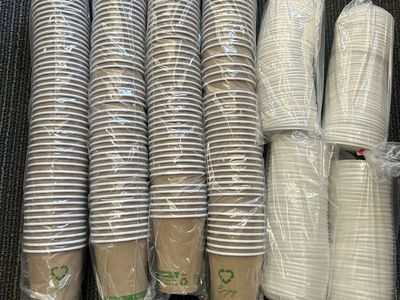 Disposable Kraft Paper Hot/Cold Cups with Lids - Eco-Friendly, 12oz, Bulk Pack