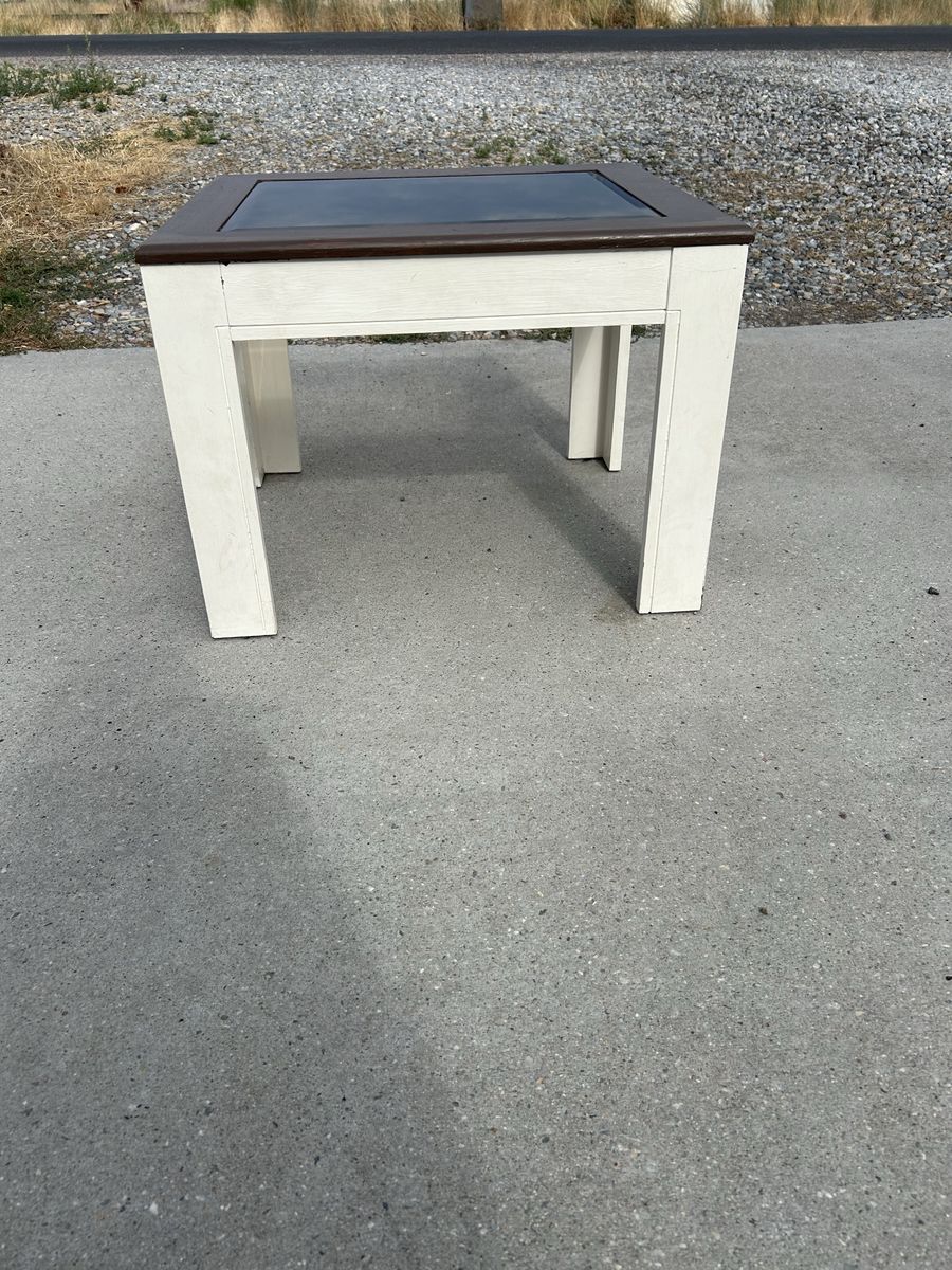 Two-Tone Wooden Side Table with Glass Insert Top