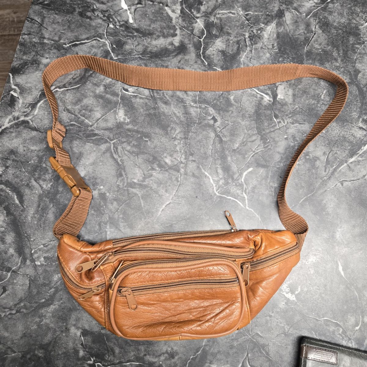Vintage Brown Leather Fanny Pack Waist Bag with Multiple Pockets and Adjustable Strap
