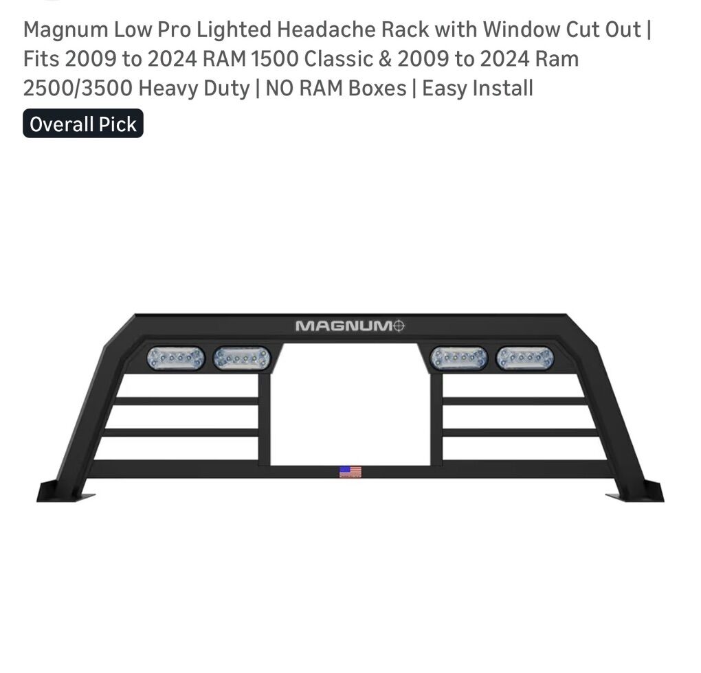 $305 (33%) LESS THAN AMAZON! BRAND NEW IN BOX Magnum Pro Lighted Aluminum Headache Rack For 2009-2024 RAM 1500/2500/3500 Trucks