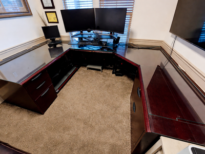 Solid Wood Executive Desk – Large U-Shape w/ Glass Top