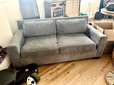 Gray Velvet Sofa, Armchair, and Ottoman Living Room Set