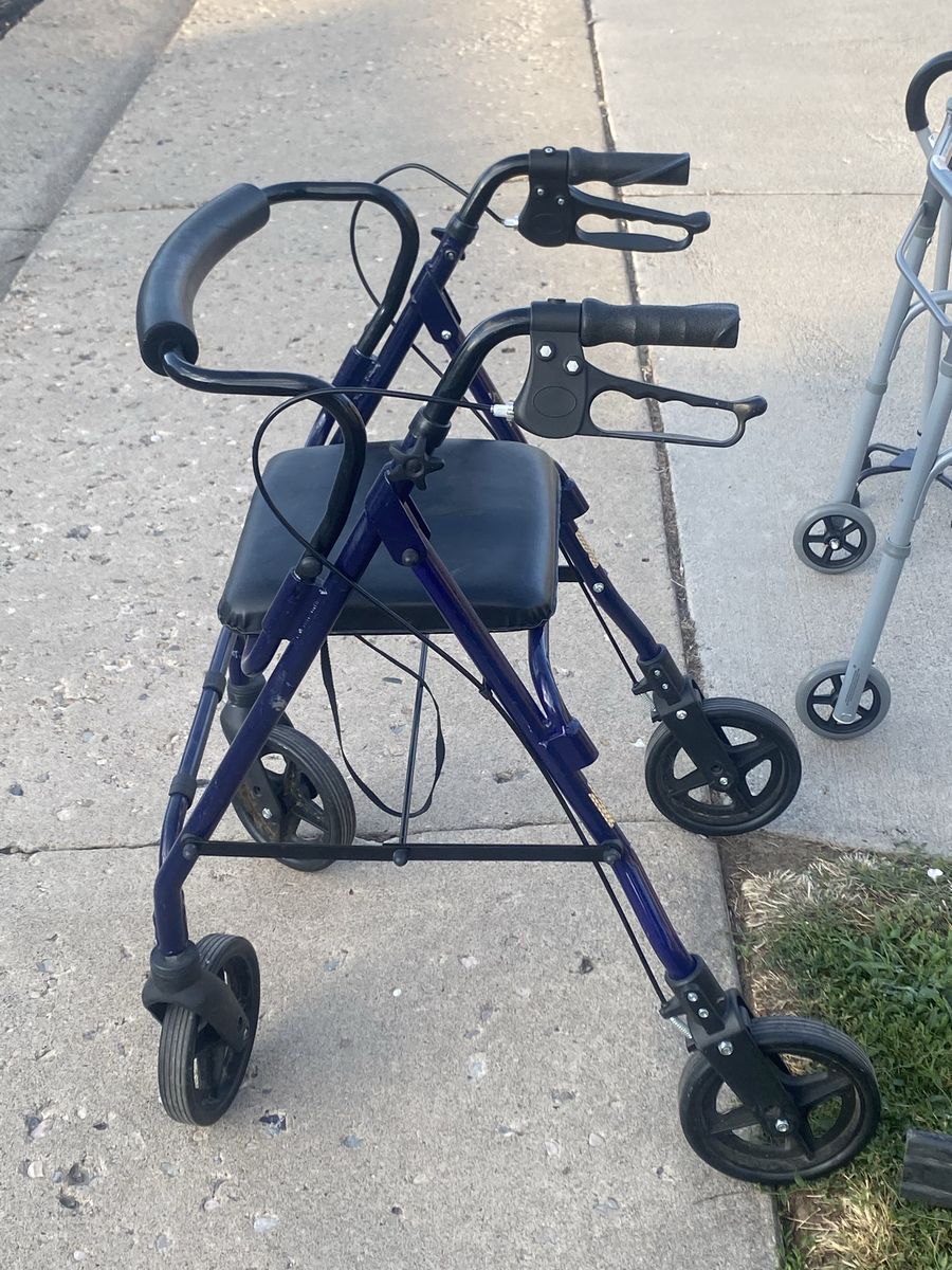 Blue Rolling Walker with Seat and Hand Brakes