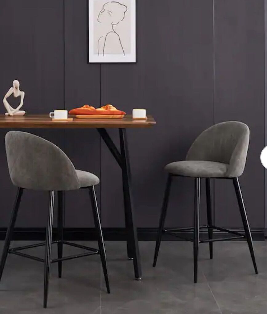 Haseeb 35.4 in. Grey Low Back Metal Frame Stools