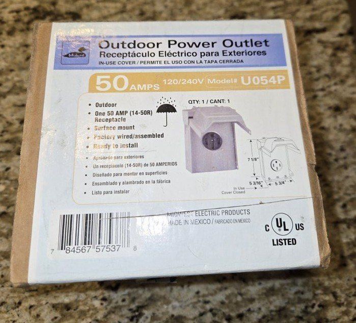 outdoor 50 amp plug box new