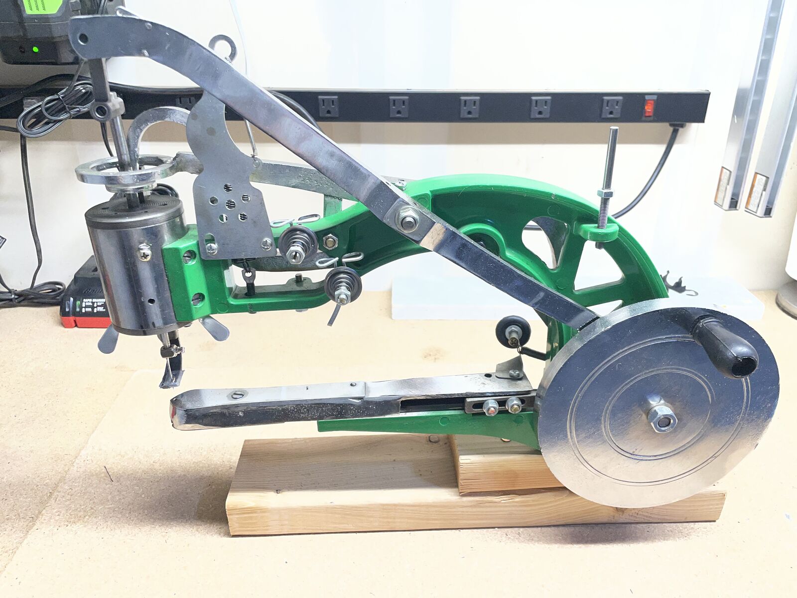 Hand crank leather sewing machine