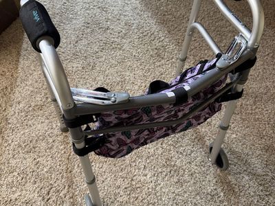Guardian Folding Medical Walker with Front Wheels and Floral Tote