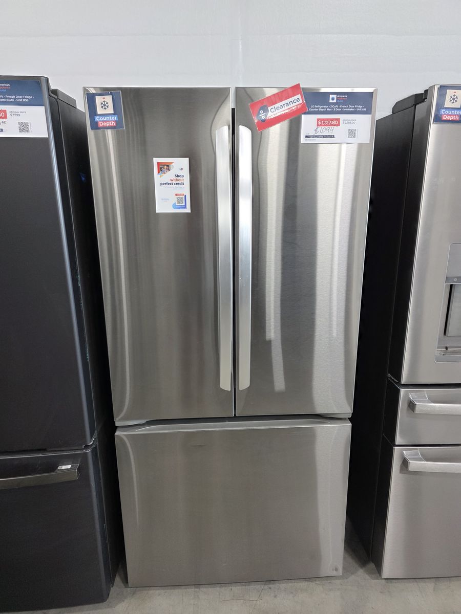 LG 33 Inch Counter Depth French Door Refrigerator — Stainless, 20.8 Cu Ft, Brand New