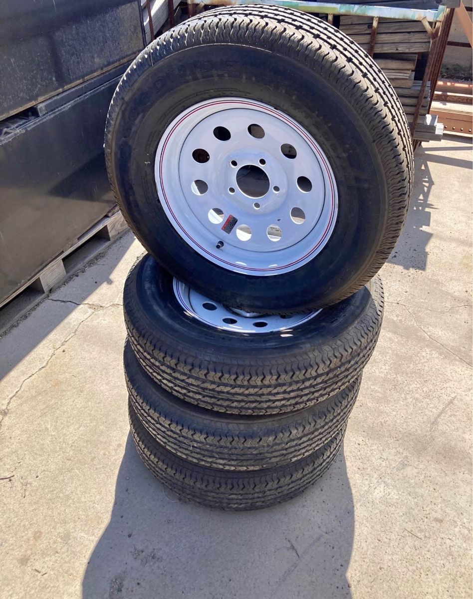 Set of 4 Goodrich ST200 Trailer Tires on White Steel Spoke Wheels (4x4.5)