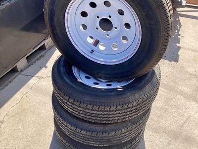 Set of 4 Goodrich ST200 Trailer Tires on White Steel Spoke Wheels (4x4.5)
