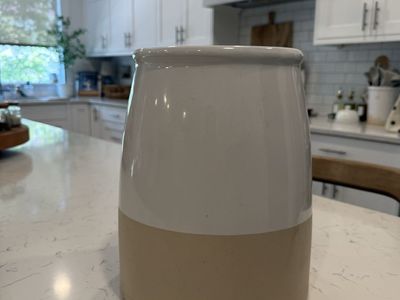 Large White and Beige Ceramic Crock