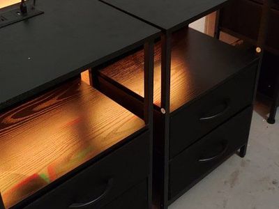 Modern Black Nightstands with Power Outlets and LED Lighting - Pair