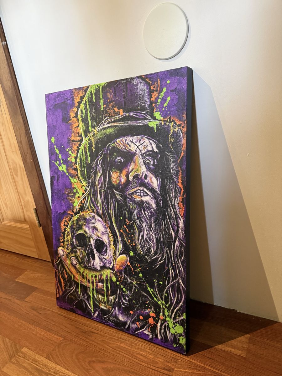 Rob Zombie Canvas Wall Art: Purple & Green Skull Design, Large