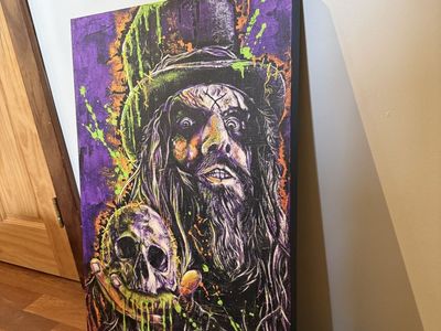 Rob Zombie Canvas Wall Art: Purple & Green Skull Design, Large