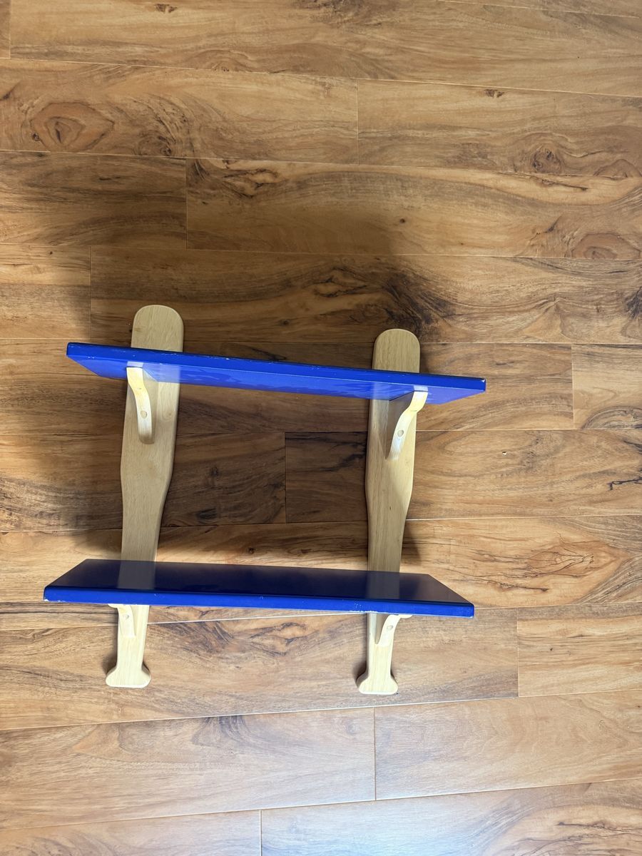 Baseball Bat Theme Wooden Wall Shelf - 2 Tier Blue Shelves