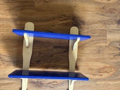 Baseball Bat Theme Wooden Wall Shelf - 2 Tier Blue Shelves
