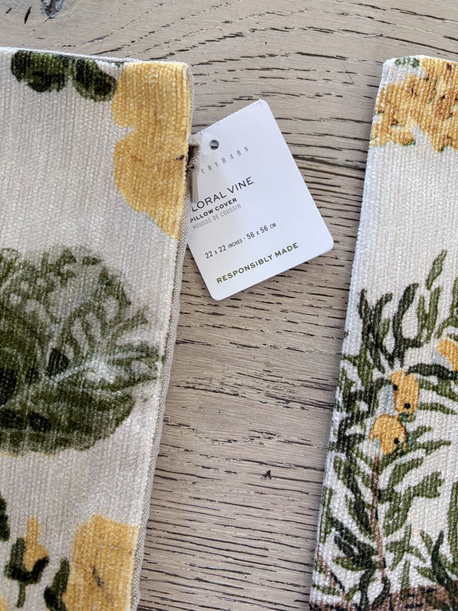 NWT TWO Pottery Barn Floral Vine Pillow Chenille Sham Covers 22x22