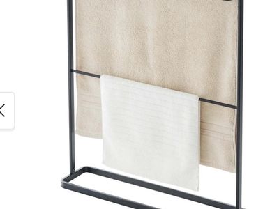 Home Bath Towel Hanger, Steel, Holds towels up to 24.5" x 58", Holds 2.2 lbs - L 5.91 x W 25.59 x H 29.53 inches black
