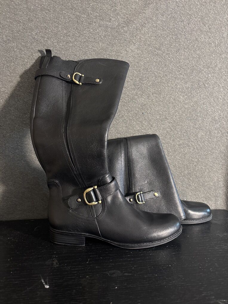 Black Leather Riding Knee High Boots