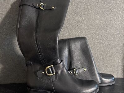 Black Leather Riding Knee High Boots