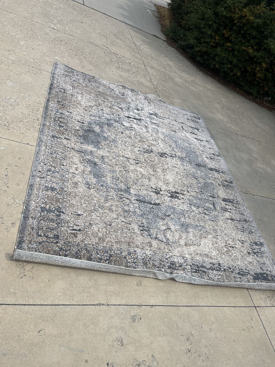 Large Area Rug - Distressed Oriental Pattern Blue Gray Beige