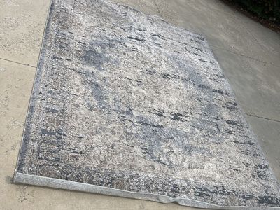 Large Area Rug - Distressed Oriental Pattern Blue Gray Beige