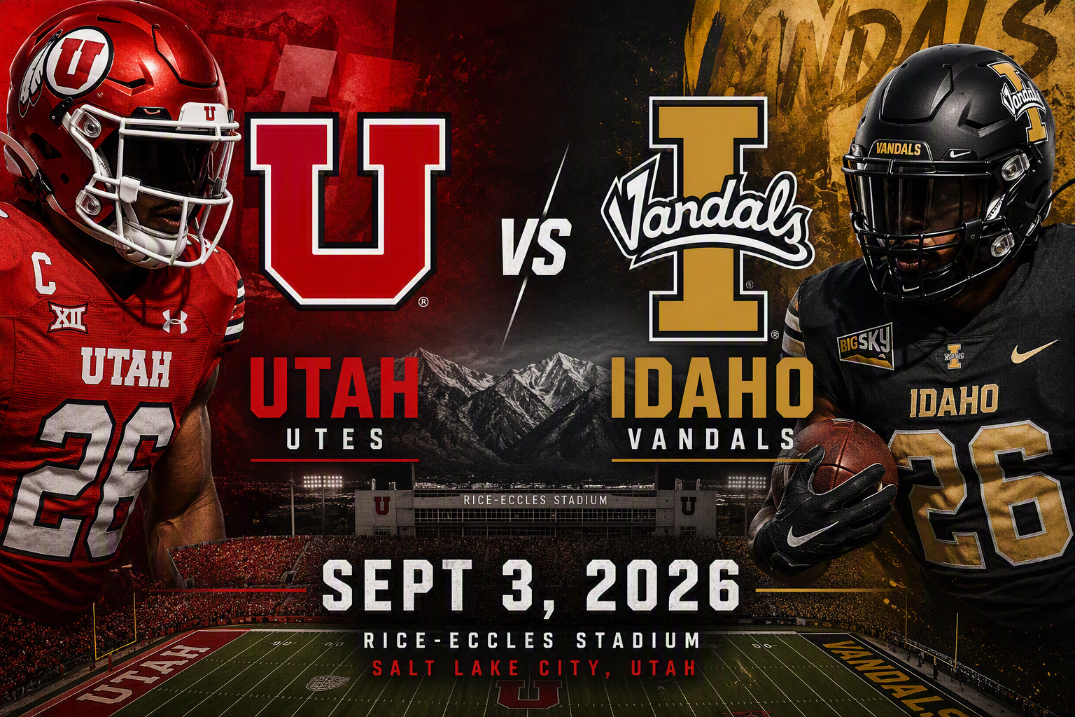 ** Reduced ** (2) 2026 Utah Football vs Idaho Sept 3 - Section E35, row 43, seats 24 & 25