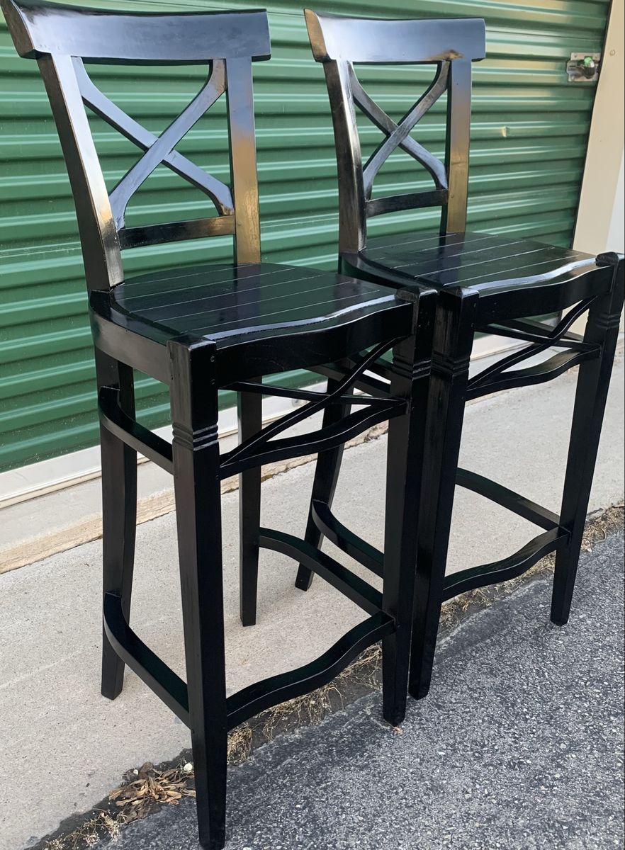 Beautiful Set Of Vintage Tall Solid Wood Barstools