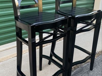 Beautiful Set Of Vintage Tall Solid Wood Barstools