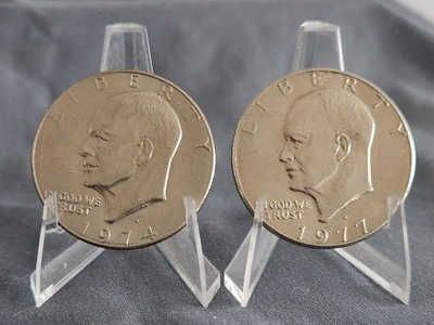 1974 D & 1977 D Eisenhower Ike Dollar