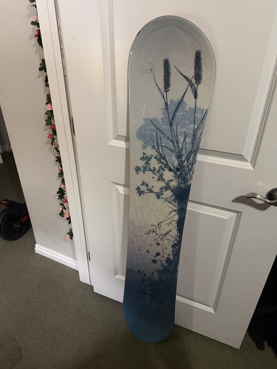 Snowboard with Blue Floral Botanical Graphic Design