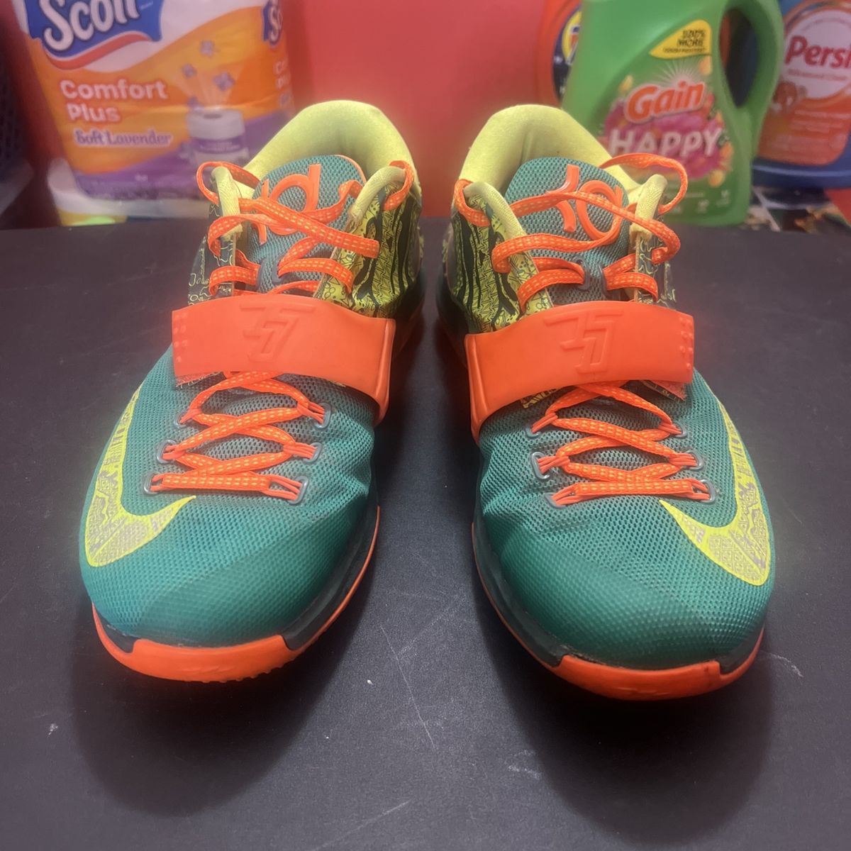 Nike KD 7 VII "Easy Money" Green/Orange/Yellow Basketball Shoes - Men's Size 9.5