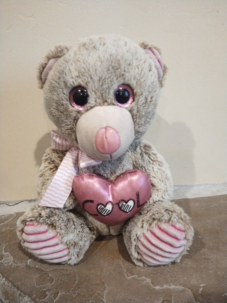 11" Stuffed Teddy Bear Plush Toy with Pink Heart & Bow