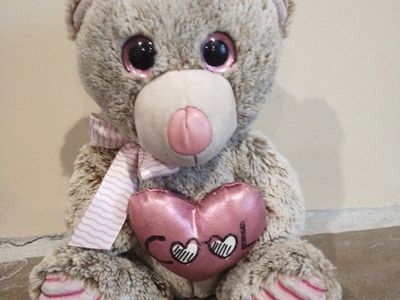 11" Stuffed Teddy Bear Plush Toy with Pink Heart & Bow
