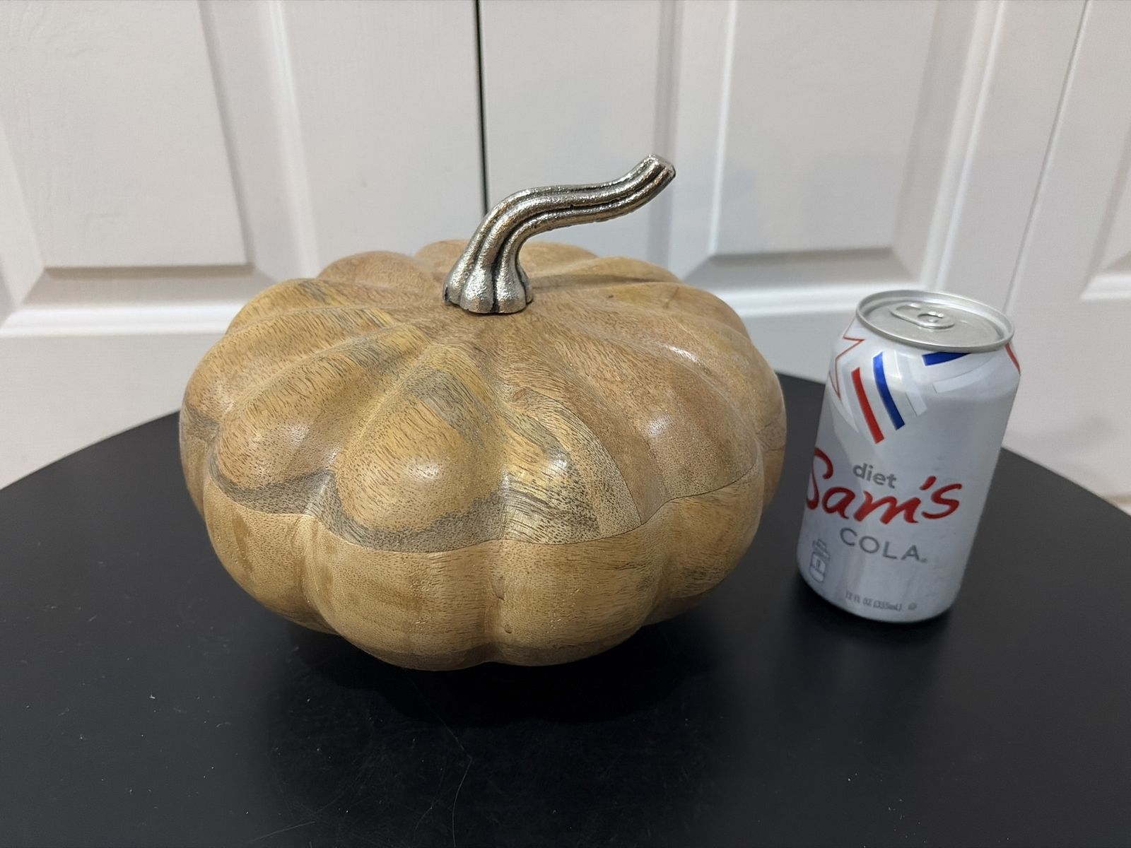Wooden Pumpkin Decor with Silver Stem - Rustic Fall/Thanksgiving Decoration